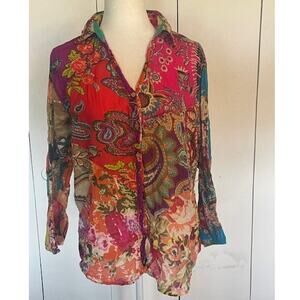 Sacred Threads Size 2X Women's Button Up Blouse Multicolor 100% Cotton